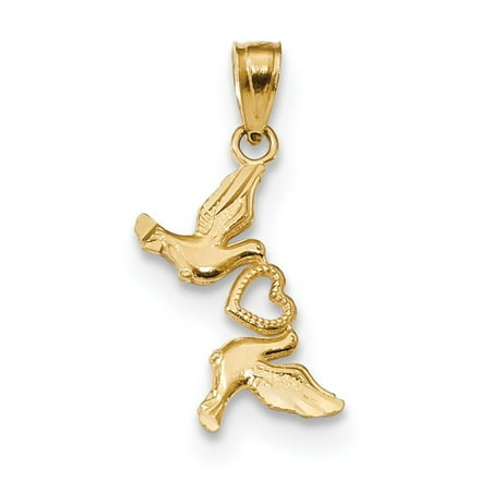 - 8.6mm 14k Sparkle-Cut Doves With Heart Pendant - .6 Grams