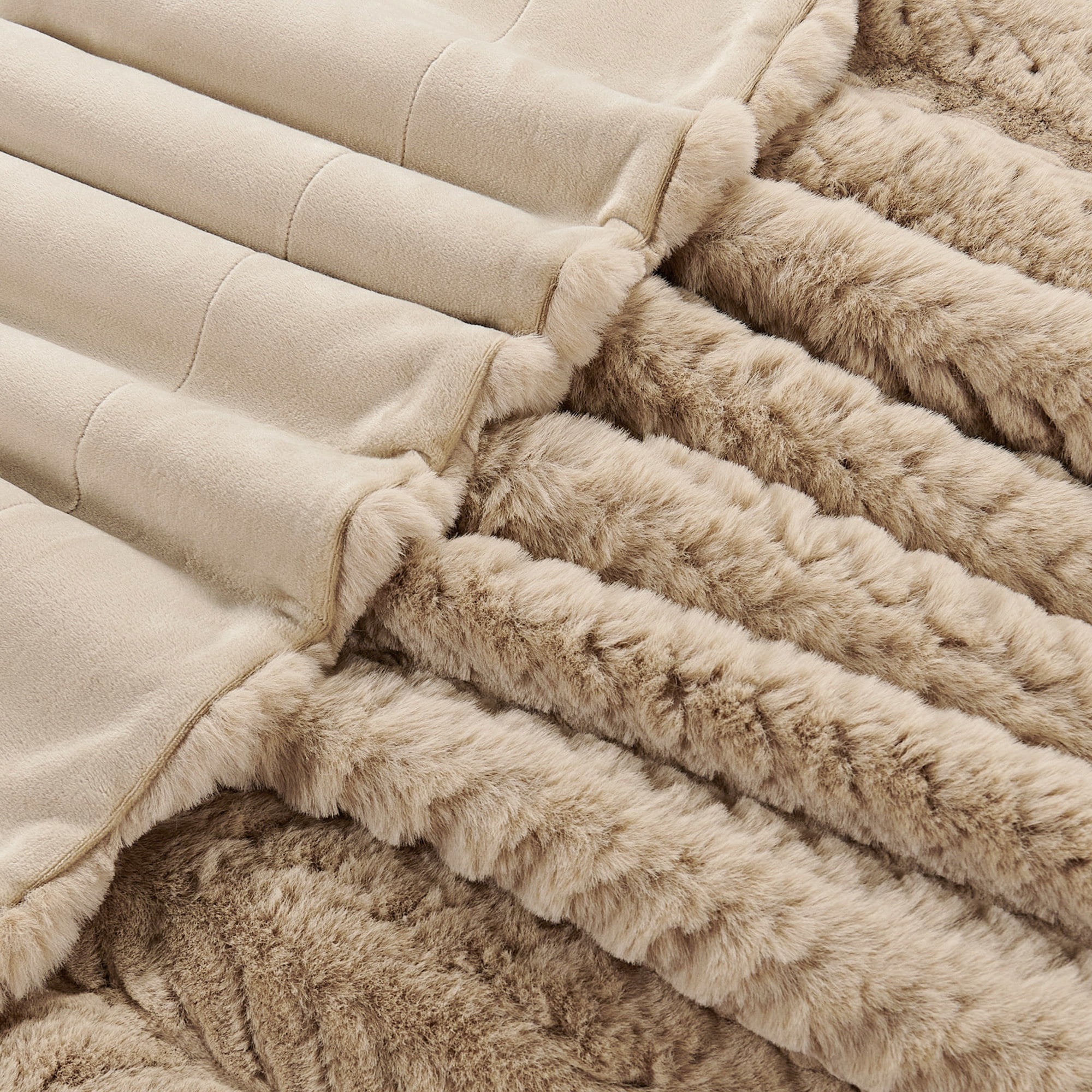 Home Soft Things Tread Pattern Faux Fur Throw Blanket with Micromink Back, Luxury Soft Cozy Plush Fluffy Fuzzy Reversible Thick Warm Throw Blanket, 60x70 inches, Light Taupe