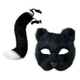 thumbnail image 3 of Conjunto de accesorios de cola de máscara de gato falso, accesorios de disfraces de cosplay de animales para espectáculos escénicos Negro, 3 of 8