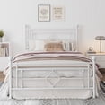 thumbnail image 3 of Amolife Queen Size Metal Platform Bed Frame with Vintage Cross Pattern Headboard&Footboard, White, 3 of 9