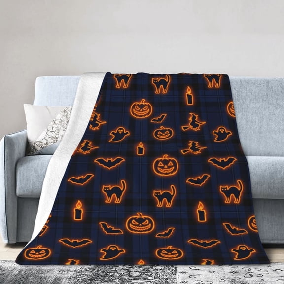 Halloween Blanket, Throw Blankets, Throw Blanket for Couch Sofa Bed, Soft Warm Fuzzy Cozy Plush Checkered Blanket, Farmhouse Fall Decor 50x40