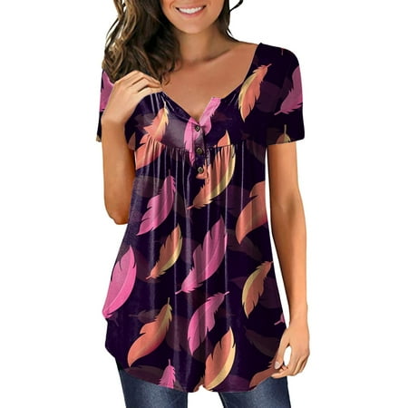 

Wiueurtly Women Tops Plus Size Hide Belly Tunic Short Sleeve T Shirts 2023 Summer Henley Cute Tshirt Dressy Casual Blouses Maternity Shirts Short Sleeve