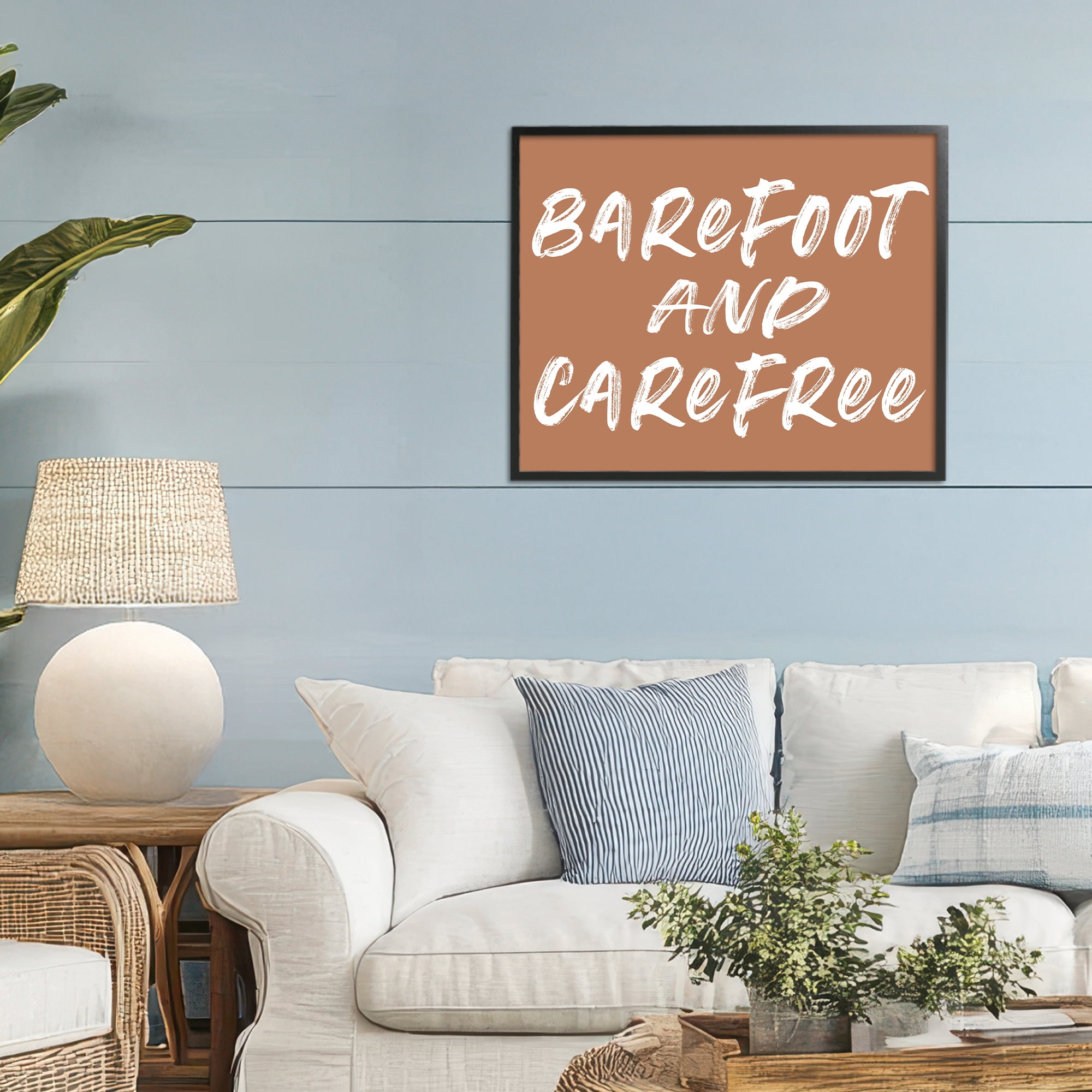 Barefoot & Carefree Brown Black Framed Giclee Art, design by Lettered and Lined