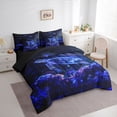 thumbnail image 2 of jejeloiu Neon Sea Turtle Print 7 Pieces Full Size Bedding Sets,Galaxy Coral Pattern Full Size Bed in a Bag For Boys,Blue Black,Black Reversible, 2 of 7