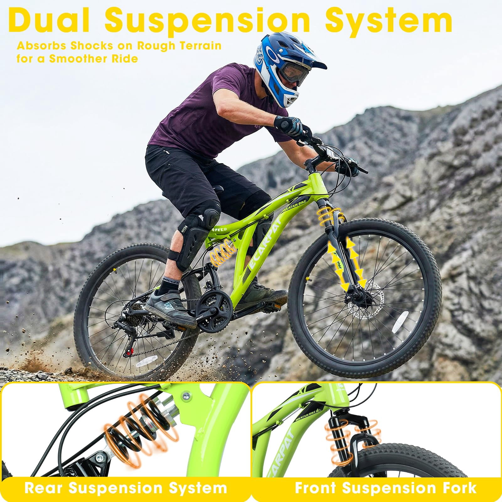 HTW 26" Mountain Bike – 21-Speed Full Suspension, Disc Brakes, Alloy Rims, All-Terrain for Adults Men & Women