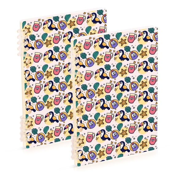 FORMRS 1-Subject Spiral Notebook 8" x 5" College Ruled 60 Refillable Sheet A5 Hard Cover, Cute Cartoon Toucans Pattern