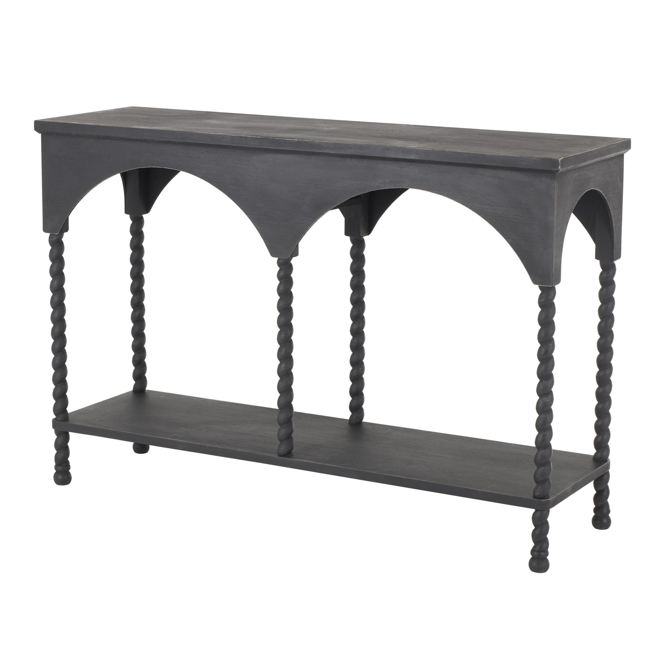 DecMode 47" x 32" Black Wood Arched Console Table, 1-Piece