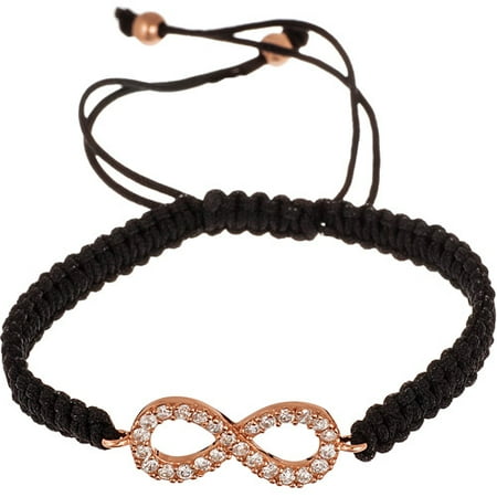 - Women's Rose Gold over Sterling Silver Infinity Adjustable Black Macrame Bracelet, 9
