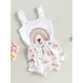 thumbnail image 3 of Coduop Baby Girl Clothes Suits Sleeveless Frills Sling Romper Rainbow Shorts 2Pcs Outfit Set, 3 of 8