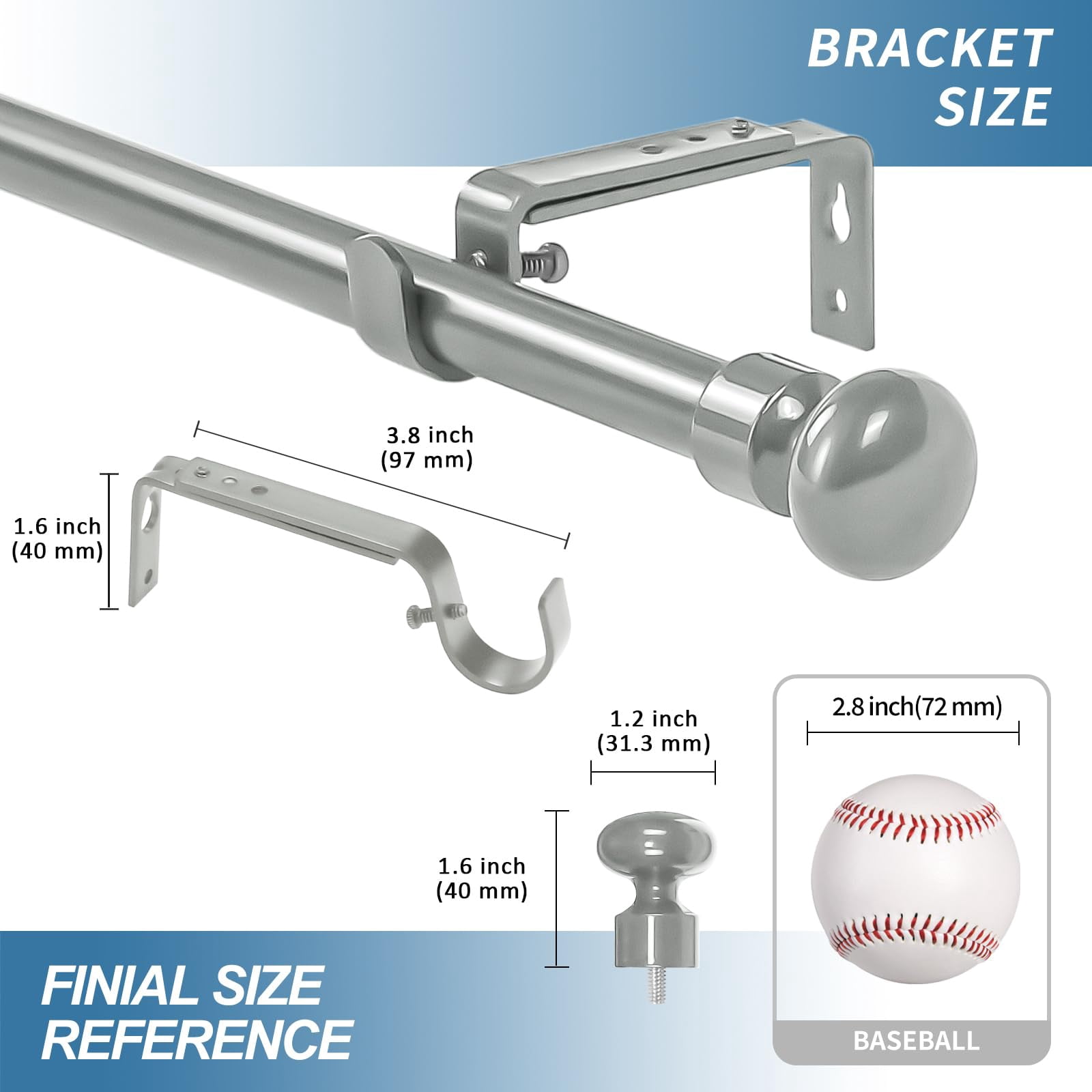 Urbanest Oval Designer Single Curtain Rod – Decorative Metal Finials, 5/8" Diamter Drapery Hardware Set Window Treatments, 48" to 84", Antique Silver/Pewter