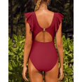 thumbnail image 5 of Alove Deep V Neck Flounce One Piece Swimsuit Ladies Solid Plunging Beachwear Bathing Suit, 5 of 5