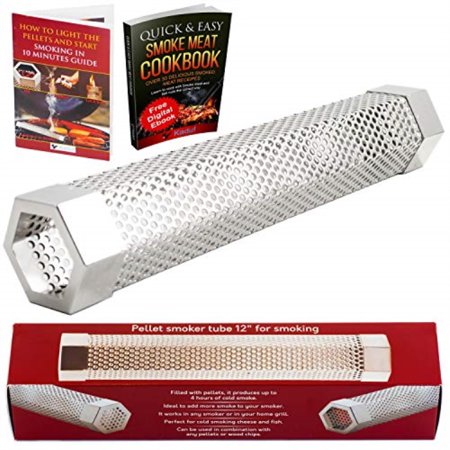 kaduf pellet smoker tube 12'' 5 hours of extra smoke for any grill or smoker - bbq, hot & cold smoking flavor for cheese, fish, pork, ribs with wood pellets - free ebook smoking (Best Cheese To Cold Smoke)