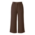 thumbnail image 3 of MHOSTAFH Women's Cotton Linen Wide Leg Capris High Waisted Front Zipper Button Cropped Trousers Summer Casual Office Capri Pants, 3 of 6