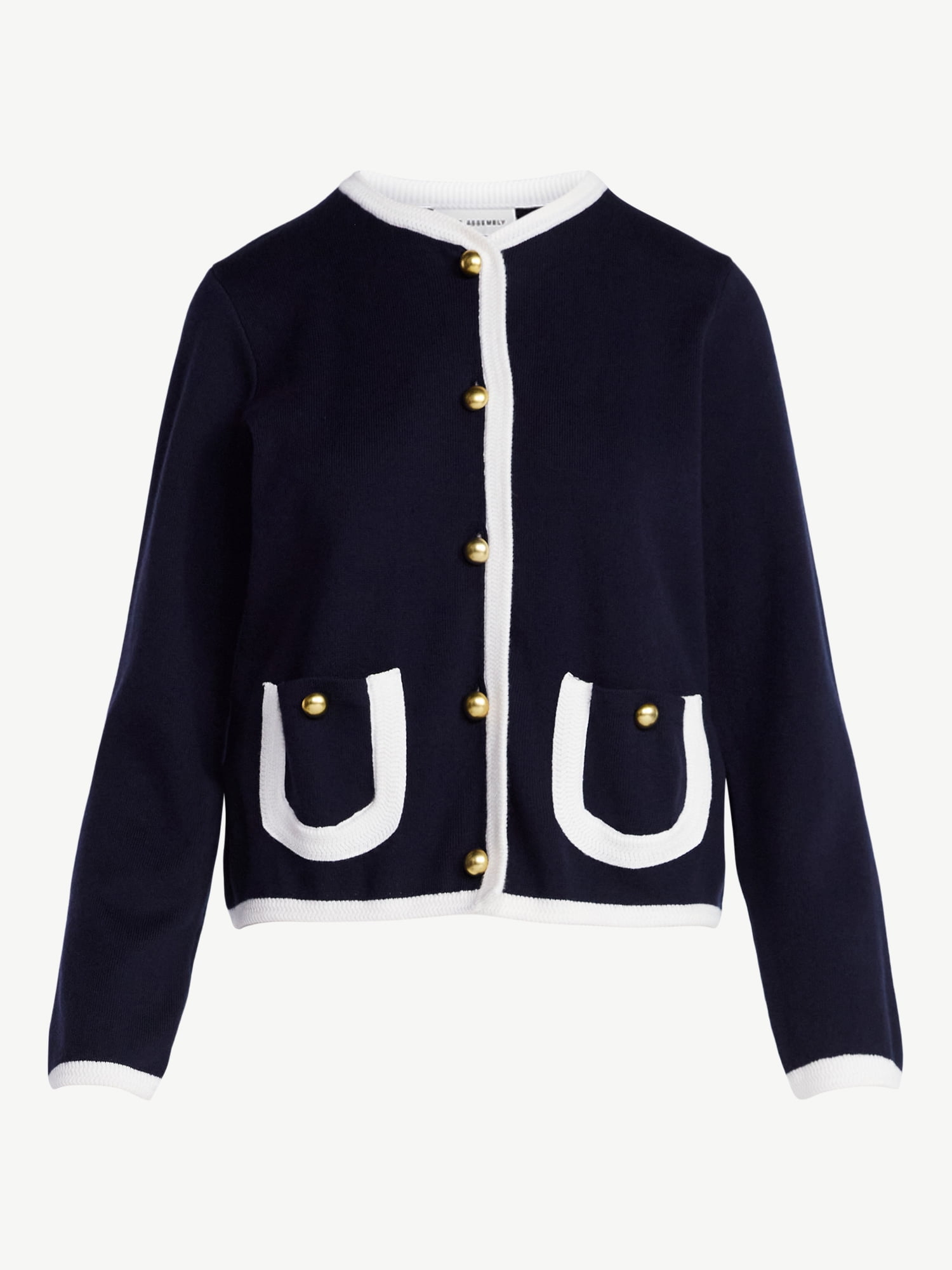 Free Assembly Women's Tipped Patch Pocket Cardigan Sweater, Lightweight, Sizes XS-XXL