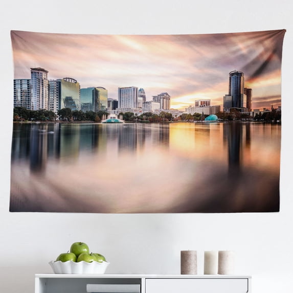 Nature Tapestry, Idyllic Sunrise in The Bog with Tree Reflections on Lake Misty Morning Scenery, Fabric Wall Hanging Decor for Bedroom Living Room Dorm, 2 Sizes, Sepia, by Ambesonne