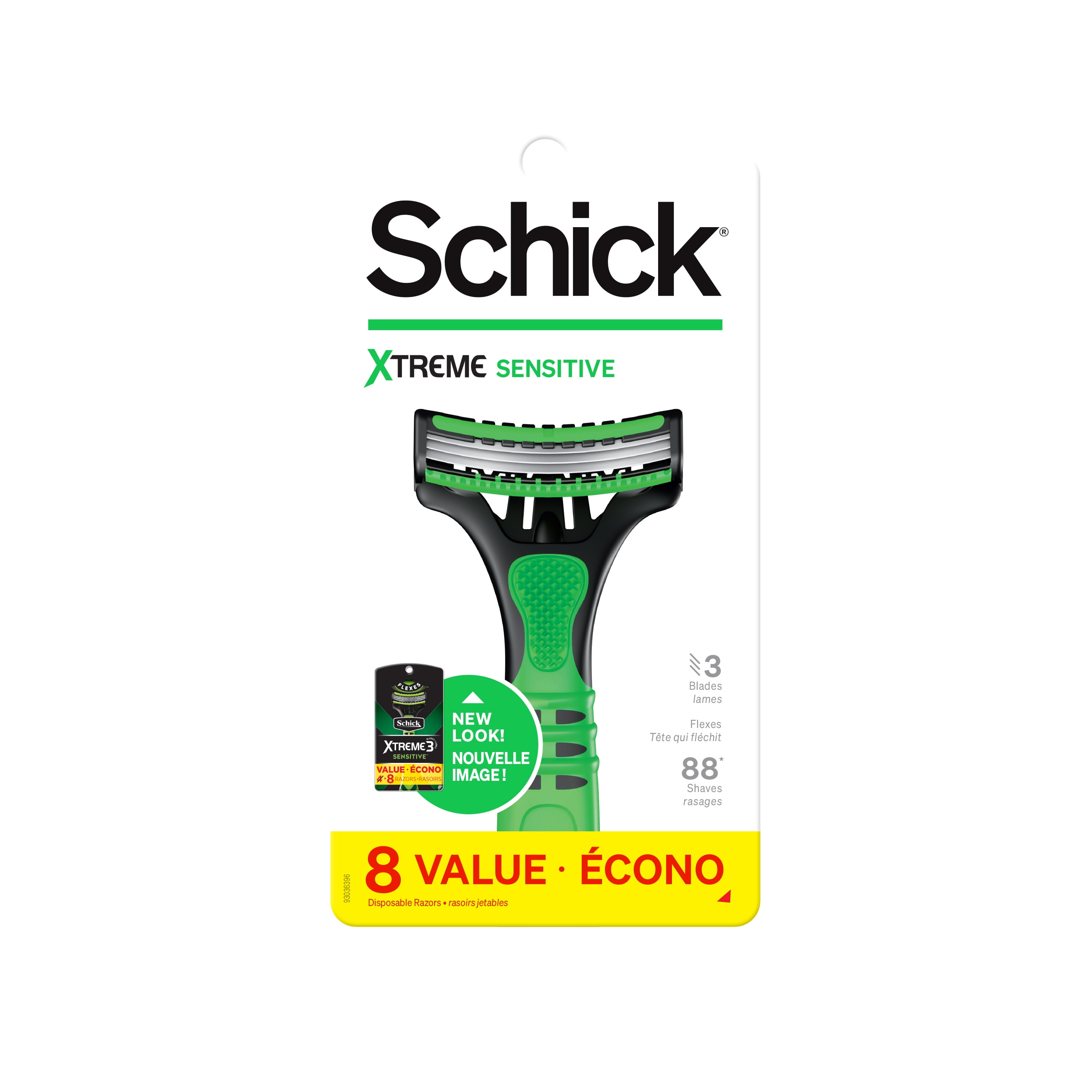 Schick Xtreme 3-Blade Sensitive Men's Disposable Razors, 8 Ct, Formulated With Aloe, Fights Skin Irritation