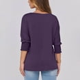 thumbnail image 3 of Plebaso Women's Tops Casual V Neck Puff 3/4 Length Sleeve Blouses Solid Color Ladies Summer Dressy Shirts, 3 of 7