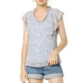 thumbnail image 6 of Allegra K Women's Ruffle Floral Casual V Neck Cap Sleeve Summer Tops, 6 of 7