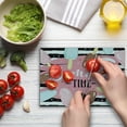 thumbnail image 4 of Saying Cutting Board, Summer Time Lettering with Delicious Doodle Ice Cream Sticks on Striped Background, Decorative Tempered Glass Cutting and Serving Board, in 3 Sizes, by Ambesonne, 4 of 5