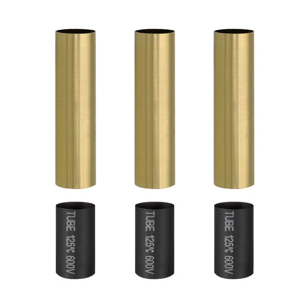 3 Pcs Cubiertas de Vela de 3.5" de Alto, 3 Pcs Mangas de Socket de Metal E12 para Candelabros con Aislamiento Retráctil Térmico Retardante de Llama para Bases de Bombillas de Lámparas, Imitación Cobre
