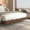 thumbnail image 5 of Floating Bed Frame Queen Size with LED Lights and USB Charging Station, Modern Platform Bed with Storage Headboard, No Box Spring Needed, Easy Assembly, Walnut, 5 of 16