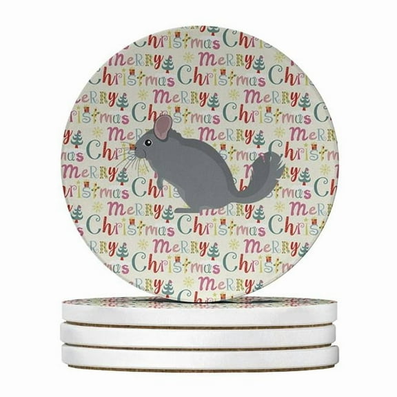 Caroline's Treasures WDK2836RCS4-PARENT Chinchilla Christmas Large Sandstone Coasters Pack of 4, , multicolor