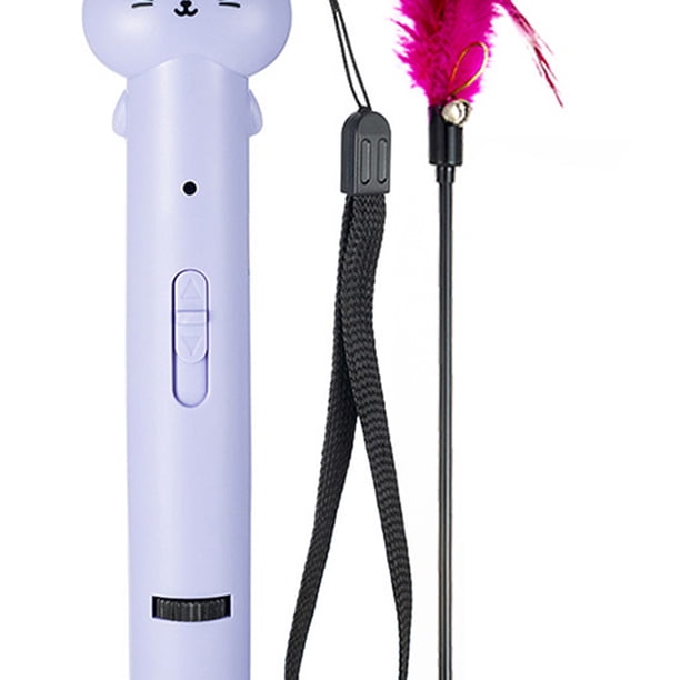 Bonito y divertido gato que se burla de los juguetes, proyector LED láser de plumas con campana (púrpura)