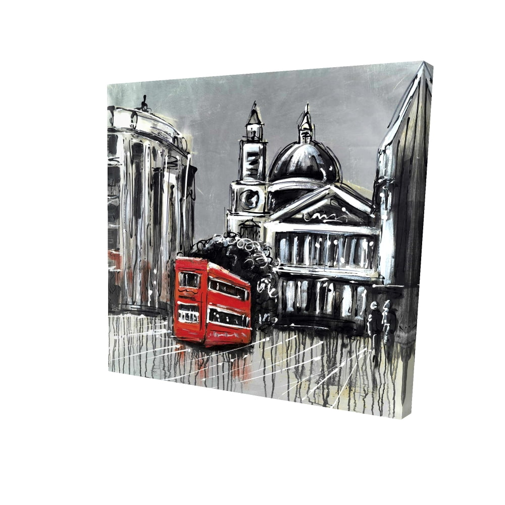 London street with red bus 08x08 Print on canvas
