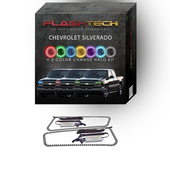 Flashtech RGB Multi Color Changing LED Halo kit for 03-06 Chevrolet Silverado Headlights