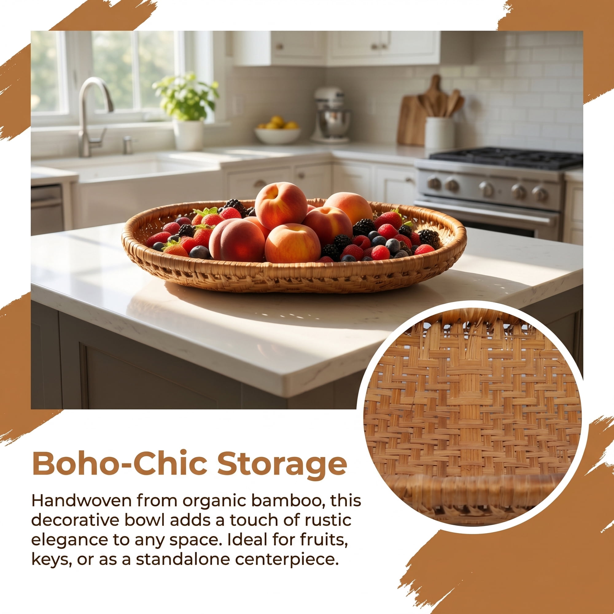 Unique Bargains Rattan Serving Tray Woven Rectangular Bamboo Basket Brown 10.6*7.1*1.6inch