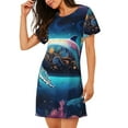 thumbnail image 2 of Yiaed Vintage Colorful Patterned Dolphin Print Women's Loose-Fit Short Sleeve Nightgown, Soft and Comfortable Sleep Dress for Relaxation and Sleepwear, 2 of 6