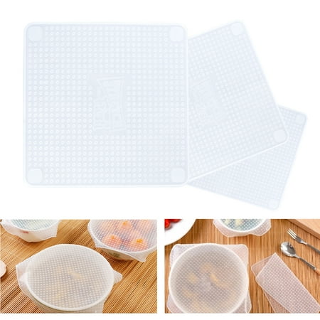 

3pcs Silicone Fresh Keeping Film Square Perservative Film Seal Bowl Covers Size S M L