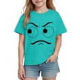 thumbnail image 4 of Blusas y camisas de manga corta con cuello redondo para niños y niñas, color liso, con estampado de expresión linda, manga corta, holgadas y cómodas, blusa para niña, 4 of 5