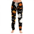 thumbnail image 2 of Wutalume Halloween Women's Casual Pajama Pants - Drawstring Elastic Waist Cuffed Pants with Pockets, Loose Trousers for Festival Wear,Coffee L, 2 of 5
