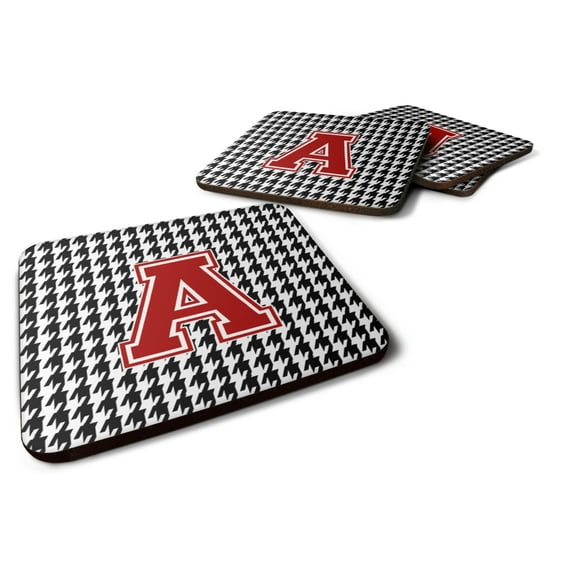 Letter A Monogram - Houndstooth Black Foam Coaster Set of 4