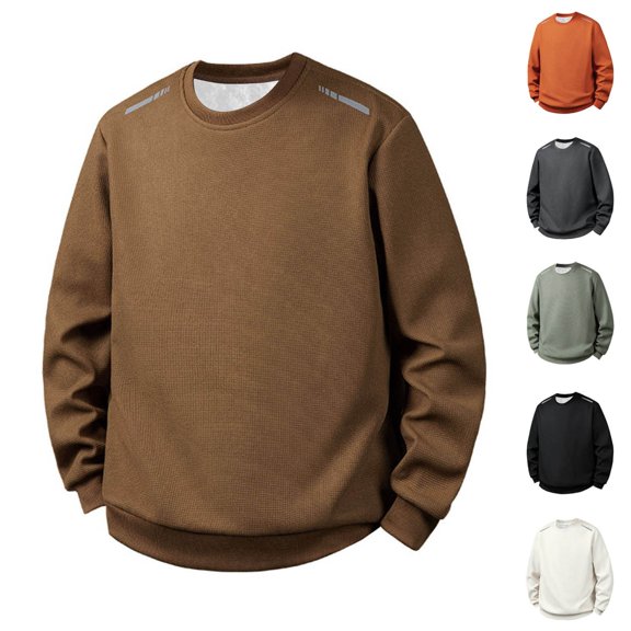 KeShDi Men Flannel Shirt Men's Solid Color Long Sleeved Round Neck Style Pullover Hoodie Top Black 3X