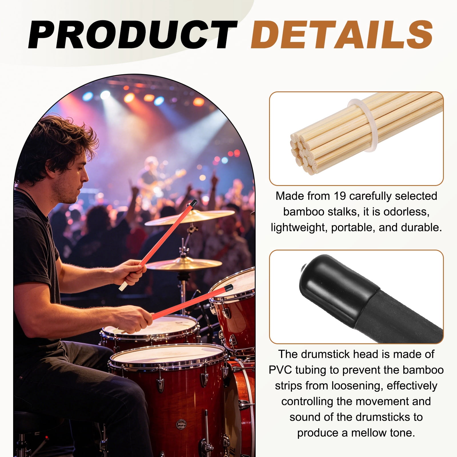 Uxcell Jazz Drum Sticks, 2 Pair Bamboo Rods Drum Brushes 19 Bundles Drumsticks for Jazz Folk Acoustic Performance Small Venue, Black(All Inclusive)