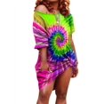 thumbnail image 2 of PALACLOTH Women's Tie-dye Printed Bodycon Dress Crew Neck 3/4 Sleeve Summer Dress, 2 of 4