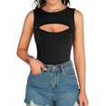 thumbnail image 2 of HAHADAXA T-Shirt à Découpes pour Femme Sans Manches à Manches Longues Justaucorps à Manches Courtes Combinaisons, un Sans Manches Noir, Grand, 2 of 5