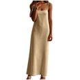 thumbnail image 5 of Ygbgbb Women's Washed Crinkle Cami Maxi Dress, Solid Color Sleeveless Spaghetti Strap Beach Sundress with Loose Fit Khaki L, 5 of 9