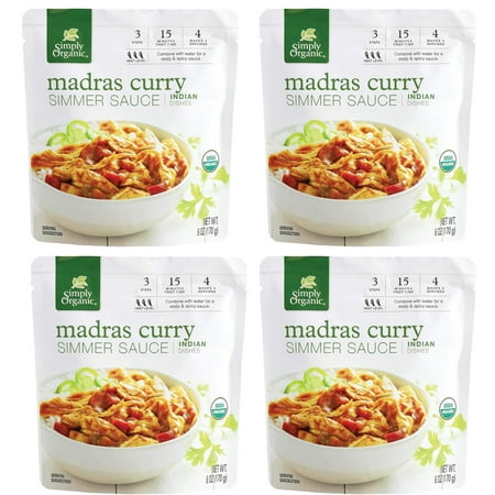 Simply Organic Madras Curry Simmer Sauce 6Oz Certified Organic Indian Dishes Chicken Vegetable Quick and Easy Seasoning Cooking Asian Dishes Home Kitchen Restaurant Essential Catering Events Pack of 4