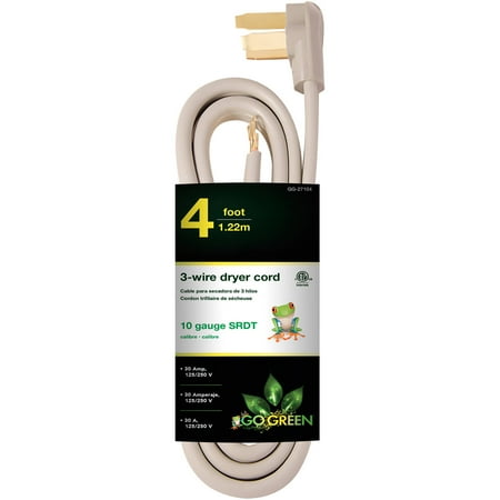 GoGreen Power (GG-27104) 4ft 3-Wire Dryer Cord, 20 Amps, 4 Ft