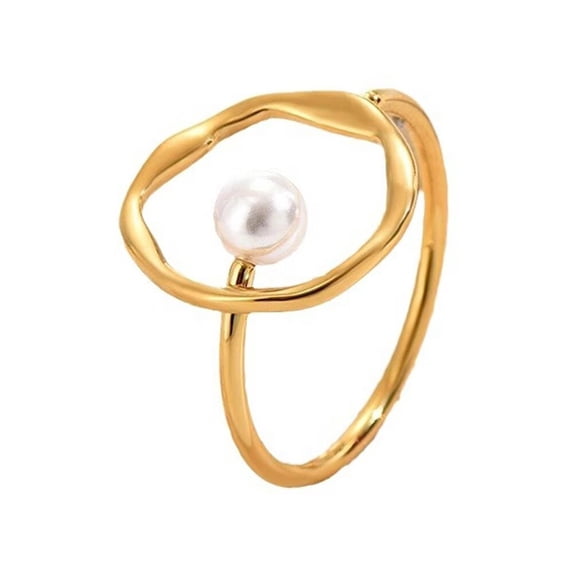 PAMTIER Women's Stainless Steel Elegant Dainty Gold Plated Pearl Finger Ring Gold Size 6