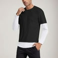thumbnail image 2 of Fauean Tshirts Shirts for Men Crew Neck Casual Lightweight Long Sleeves Color Block Tops Black Size M, 2 of 4