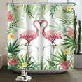 thumbnail image 3 of Tropical Flamingo Shower Curtain Pink Bird Bathroom Curtain Modern Green Leaf Flower Floral Plant Animals Shower Curtain Set with Hooks for Bathroom, 72" Wx72 L, Pink Green, 3 of 6