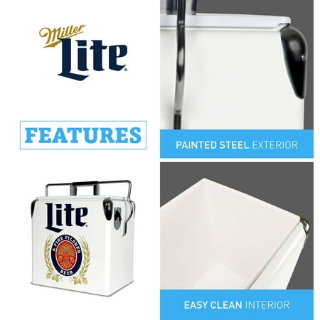 Koolatron MLVIC-13 Official Miller Lite Design 14 Quart 13 Liter Beer Cooler Metal Exterior with Built-In Bottle Opener
