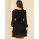 thumbnail image 5 of Vestido De Gasa Fluido Sólido Con Cintura Elástica Con Cuello En V Y Manga 3/4 Para Mujer Negro L, 5 of 6