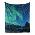 thumbnail image 1 of Norway Soft Flannel Fleece Throw Blanket, Gloomy Green and Blue Scene Borealis Atmosphere, Cozy Plush for Indoor and Outdoor Use, 50" x 70", Sea Blue Dark Seafoam, by Ambesonne, 1 of 6