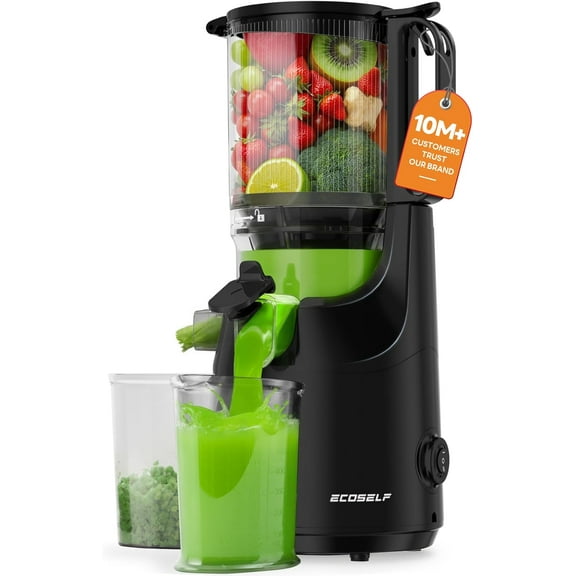 Cold Press Juicer with 5.3" Mega Mouth & Large Feed Chute, Juicer Machines for Whole Fruits & Vegetables, Professional Slow Masticating juicer for Batch Juicing, High Juice Yield Easy to Clean