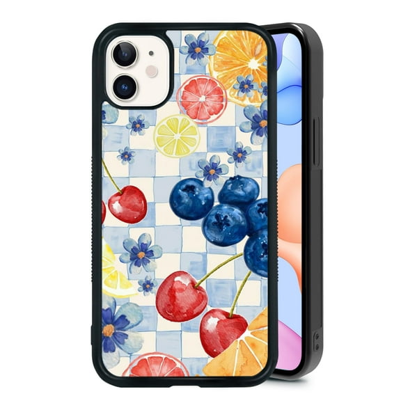 Fruit Flower Cherry for iPhone 11 Case, Cute Aesthetic Art Shock-Absorbent Protective,Black